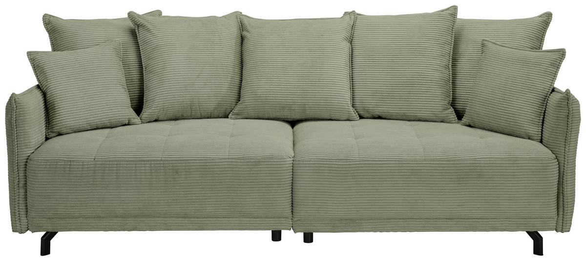 BIGSOFA in Cord Olivgrün  - Schwarz/Olivgrün, Design, Textil/Metall (226/91/103cm) - Carryhome
