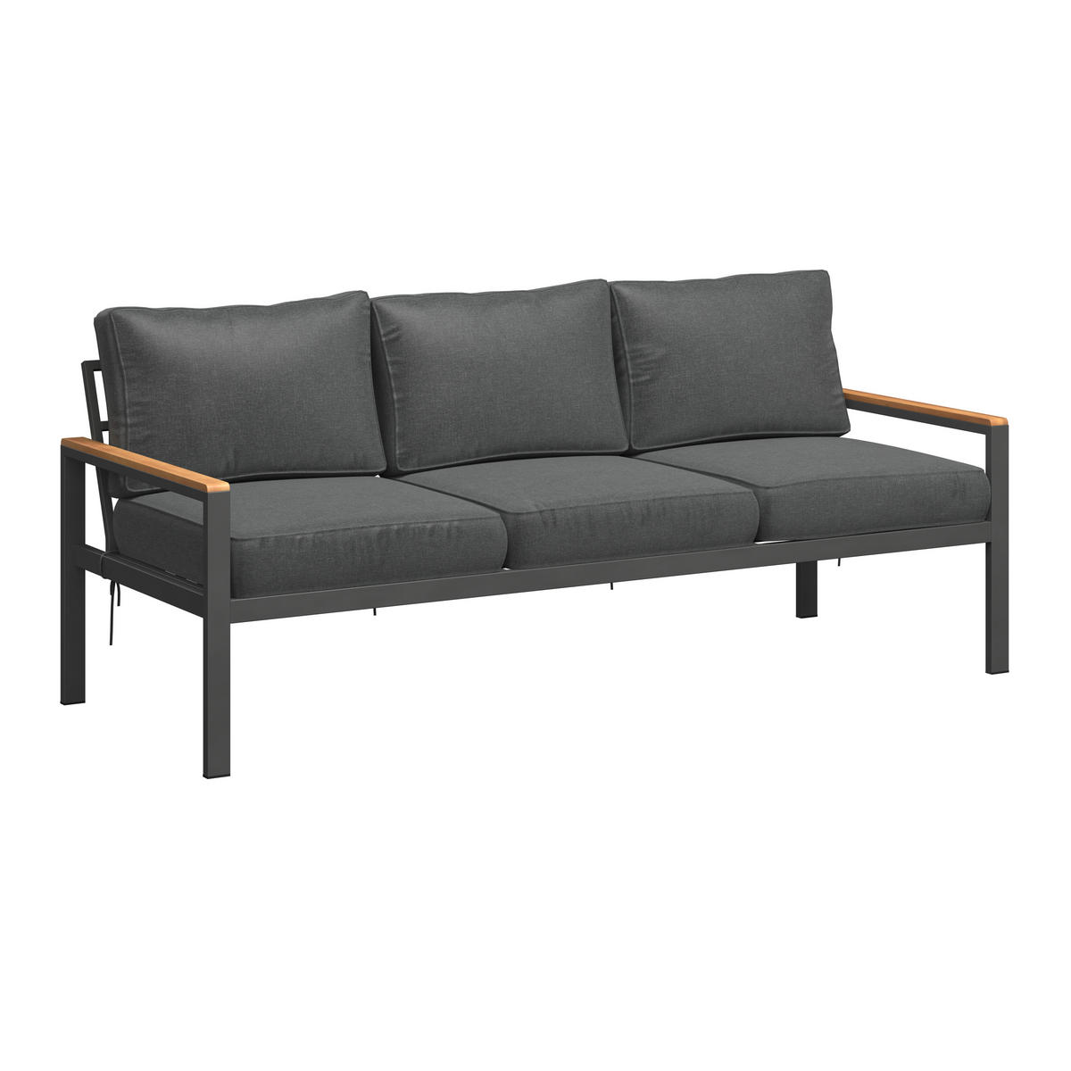 LOUNGEGARNITUR   191/72/75 cm Akazie vollmassiv Aluminium  - Schwarz/Akaziefarben, MODERN, Holz/Textil (191/72/75cm) - Ambia Garden
