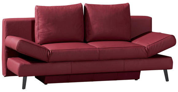 SCHLAFSOFA Weinrot Echtleder - Weinrot/Schwarz, Design, Leder/Metall (200/85/90cm) - Novel