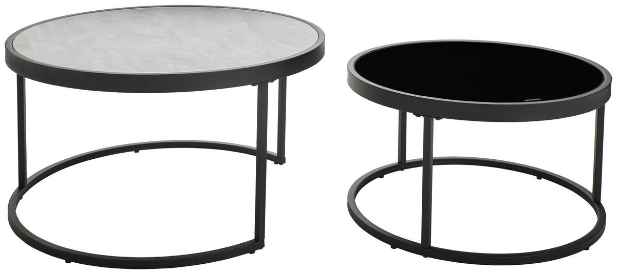 SADA KONFERENČNÍCH STOLKŮ, černá, světle šedá, kov, sklo, keramika, 80/65/80/65/40/38 cm - černá/světle šedá, Design, kov/sklo (80/65/80/65/40/38cm) - MID.YOU
