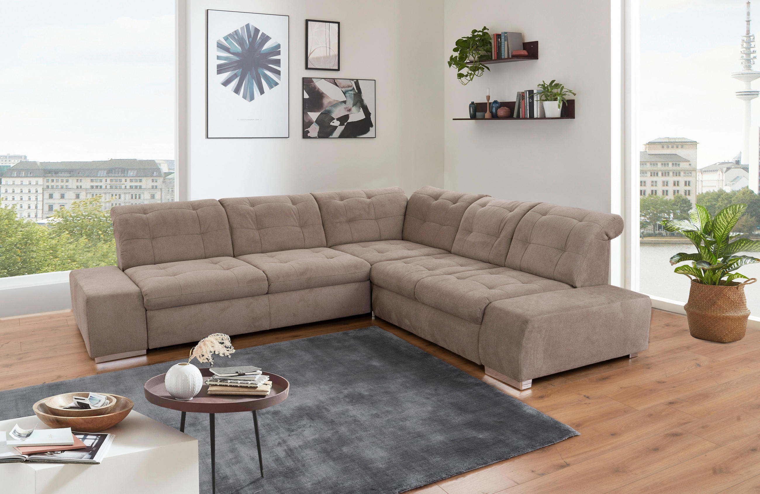ECKSOFA inkl. Funktion in Flachgewebe Braun  - Chromfarben/Braun, Modern, Kunststoff/Textil (283/254cm) - Sit & More
