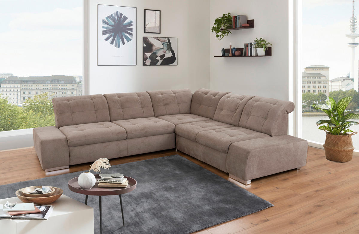 ECKSOFA in Flachgewebe Braun  - Chromfarben/Braun, Modern, Kunststoff/Textil (283/254cm) - Sit & More