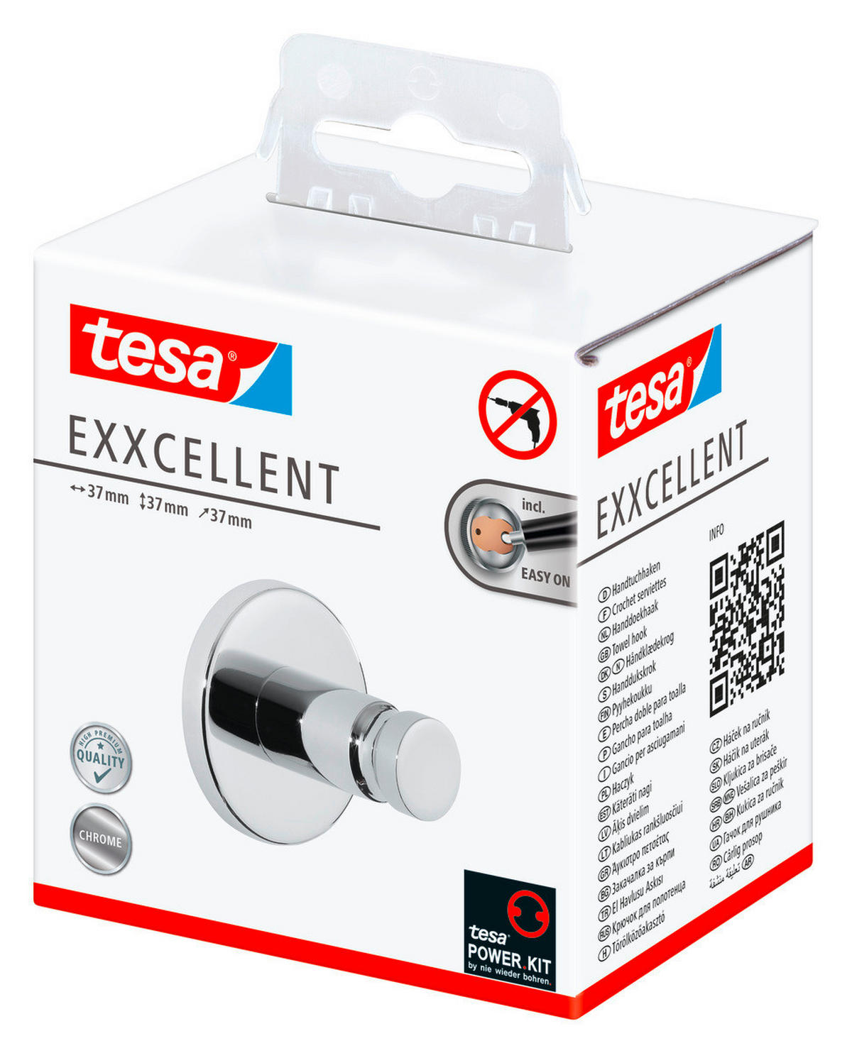 HANDTUCHHAKEN - Chromfarben, Basics, Metall (3,7/3,7/3,7cm) - Tesa