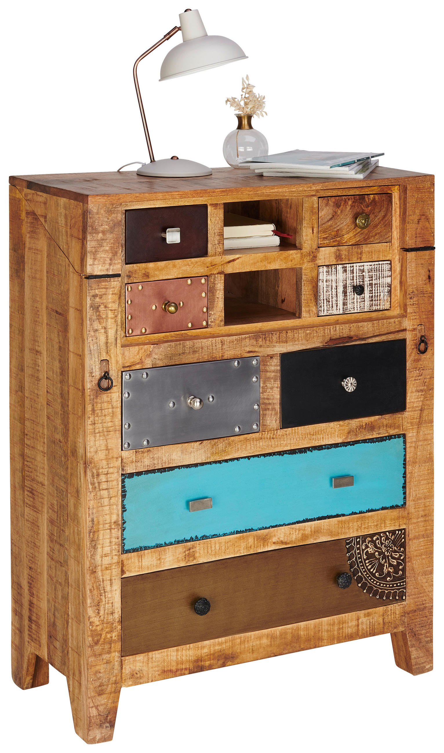 Birou Secretar in multicolor, culoare natur  - maro/culoare inox, Romantik / Landhaus, metal/lemn (80/106/40cm) - Landscape