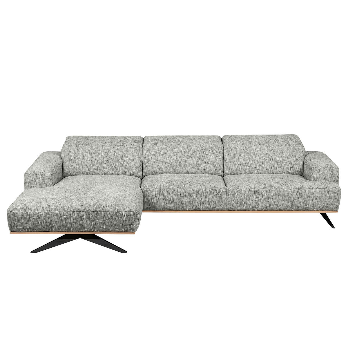 ECKSOFA PORTLAND in Struktur Grau Kopfteilverstellung  187/295 cm  - Schwarz/Grau, Design, Holz/Textil (187/295cm) - Livetastic