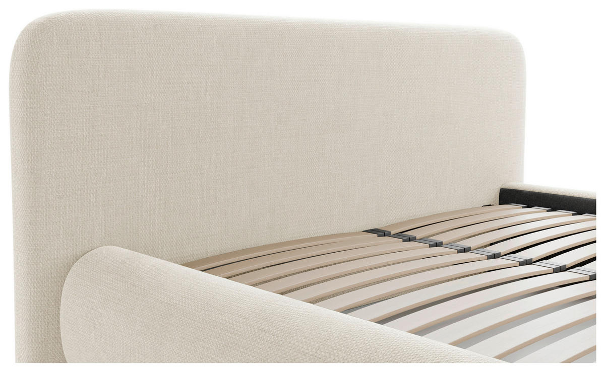 POLSTERBETT 180/200 cm,  in Beige, gepolstertes Kopfteil, Lattenrost, Bettkasten,  - Beige/Schwarz, Design, Holz/Textil (180/200cm) - Chameo