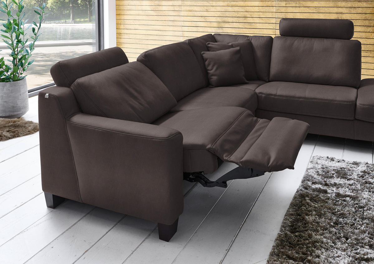 ECKSOFA in Echtleder  259/235 cm  - Eichefarben, Design, Leder/Holz (259/235cm) - Valdera