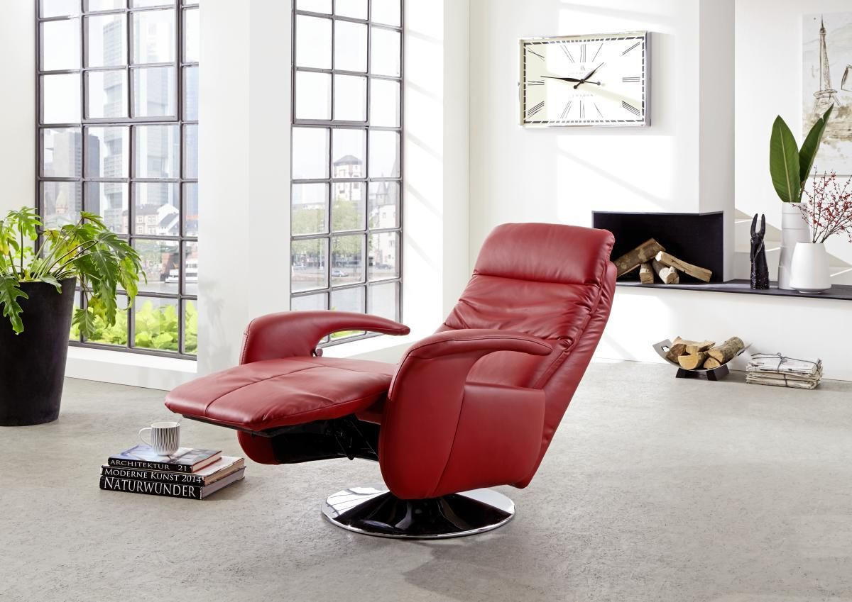 RELAXSESSEL in Leder Rot  - Edelstahlfarben/Rot, Design, Leder/Metall (84/88/110cm) - Beldomo Premium
