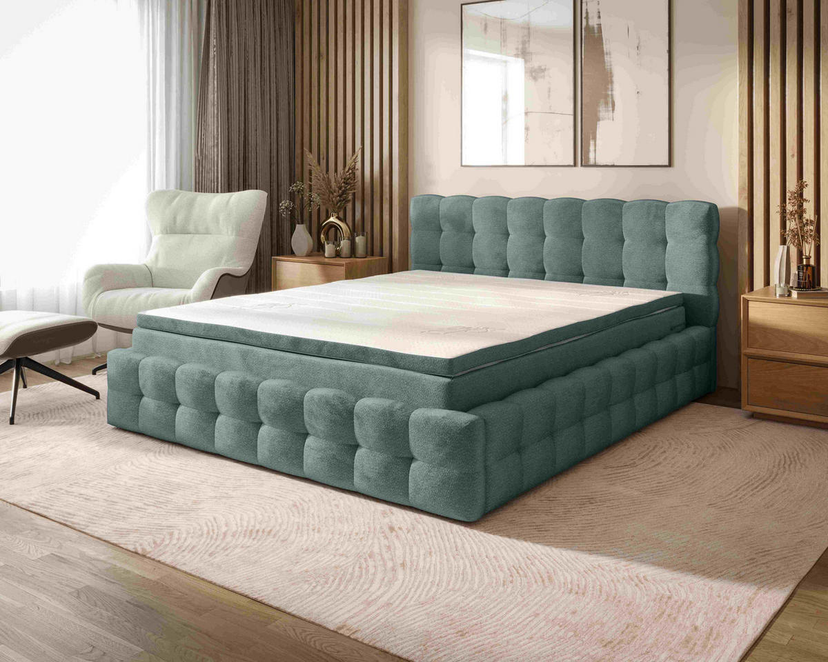 POLSTERBETT 140/200 cm,  in Grau, Matratze, gepolstertes Kopfteil, Lattenrost, Bettkasten, Topper, H3 + H3 = fest  - Schwarz/Weiß, MODERN, Holz/Kunststoff (140/200cm) - Chameo