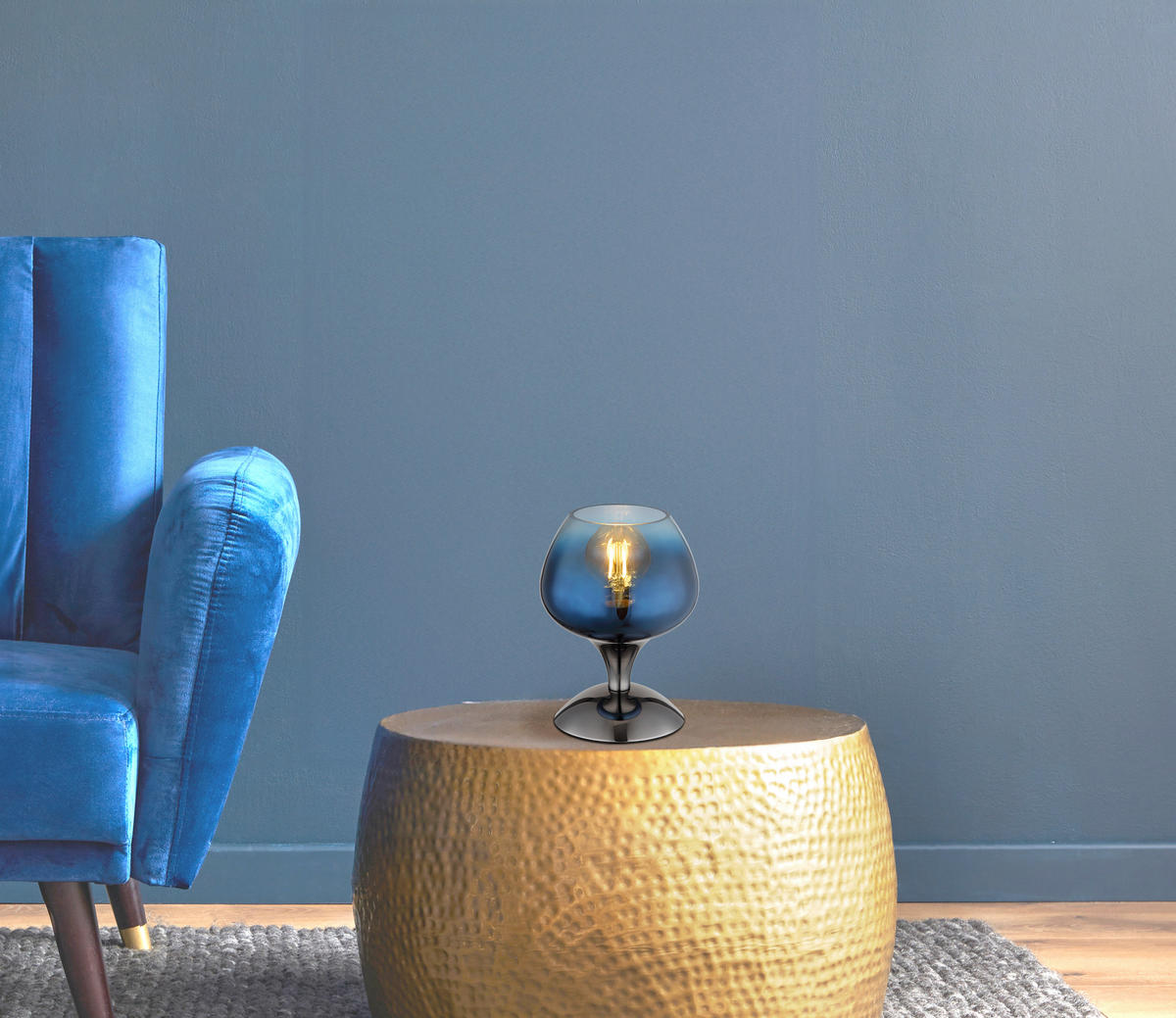 STOLNÍ LAMPA, E27, 15/20,5 cm  - modrá/čiré, Trend, kov/sklo (15/20,5cm) - Globo