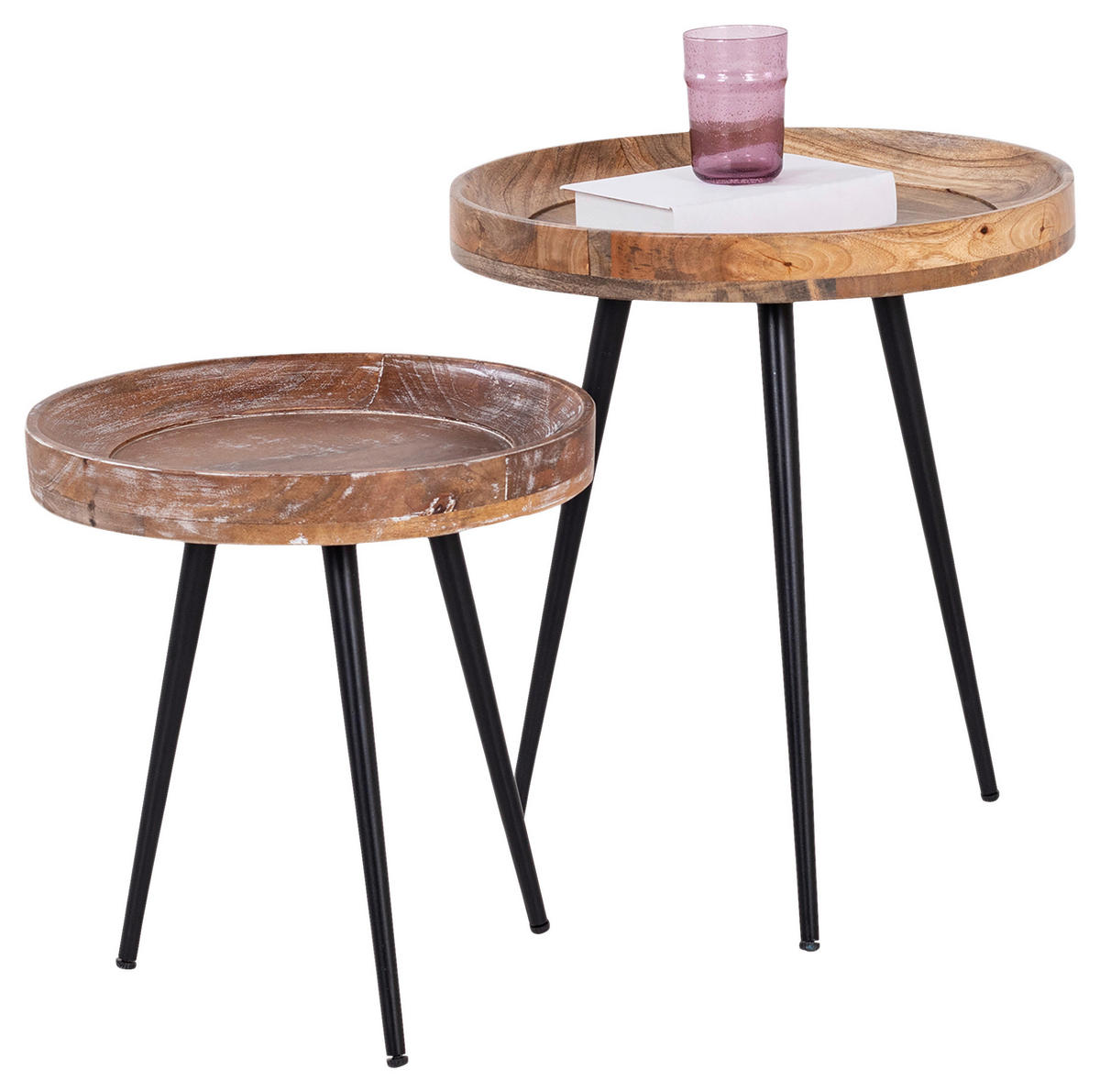NACHTTISCH Naturfarben, Schwarz, massiv  - Schwarz/Naturfarben, MODERN, Holz/Metall (45/50/45cm) - MID.YOU
