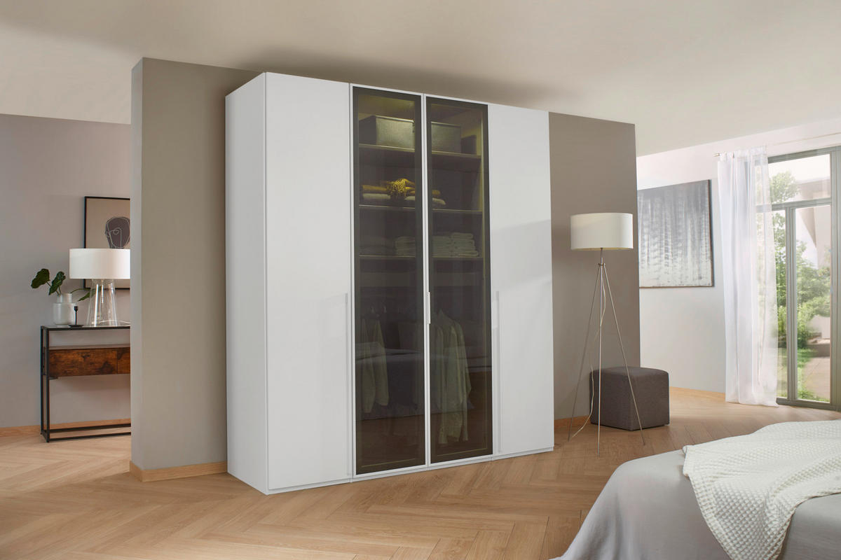 DREHTÜRENSCHRANK 201/223/60 cm 4-türig Grau, Weiß  - Weiß/Grau, Trend, Glas/Holzwerkstoff (201/223/60cm) - Novel