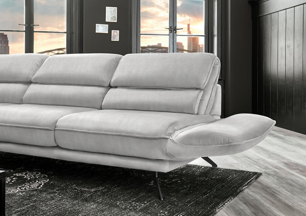 ECKSOFA in Velours Creme  - Creme/Schwarz, Design, Textil/Metall (153/283cm) - Valdera