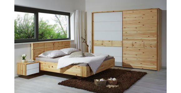 SCHWEBETÜRENSCHRANK in massiv Zirbe Weiß, Zirbelkieferfarben - Zirbelkieferfarben/Weiß, Natur, Glas/Holz (300/225/65cm) - Valnatura