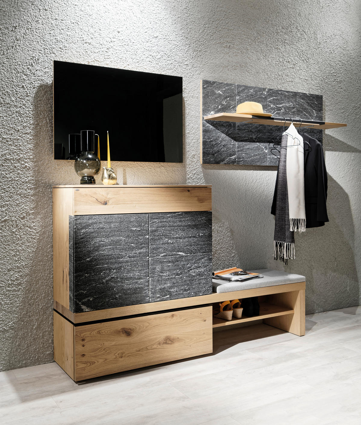 GARDEROBE  in 240/195/42,8 cm  - Eichefarben/Grau, Natur, Holz/Textil (240/195/42,8cm) - Voglauer