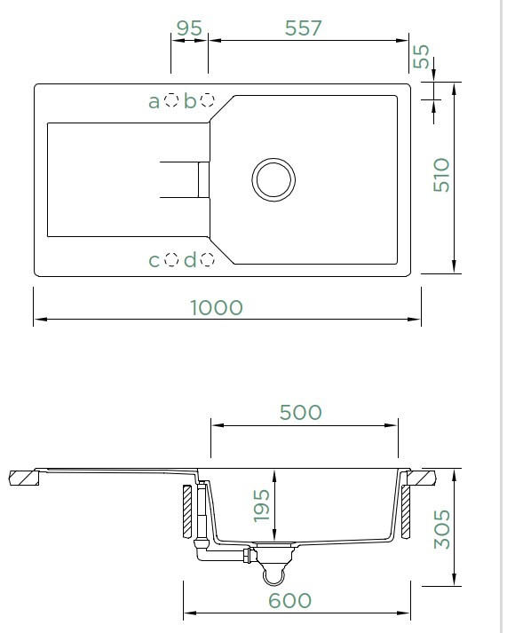 SPÜLE MAND100LAGAS  - Dunkelgrau, Basics, Stein (100/30,5/51,0cm) - Schock