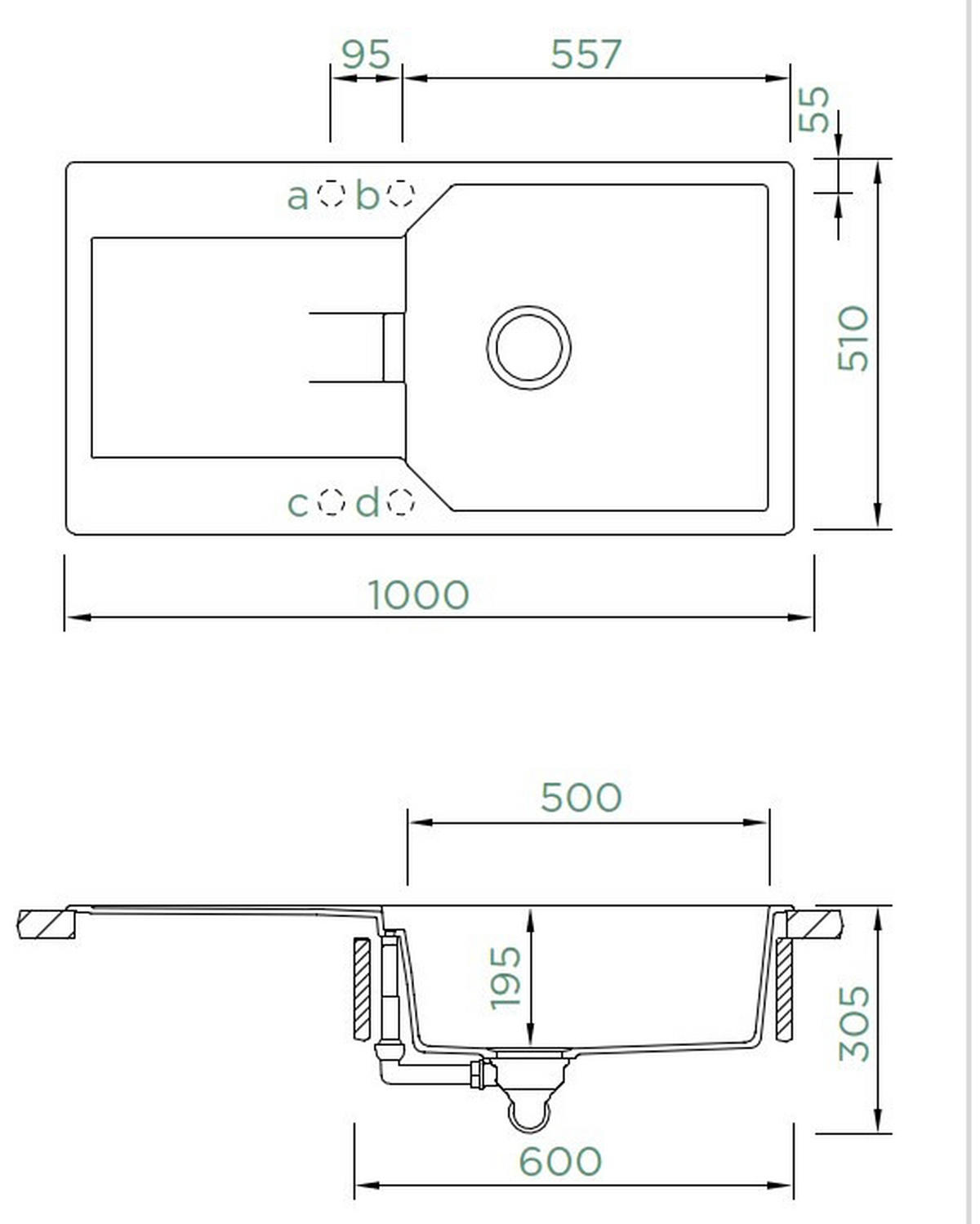 SPÜLE MAND100LAGAS  - Dunkelgrau, Basics, Stein (100/30,5/51,0cm) - Schock