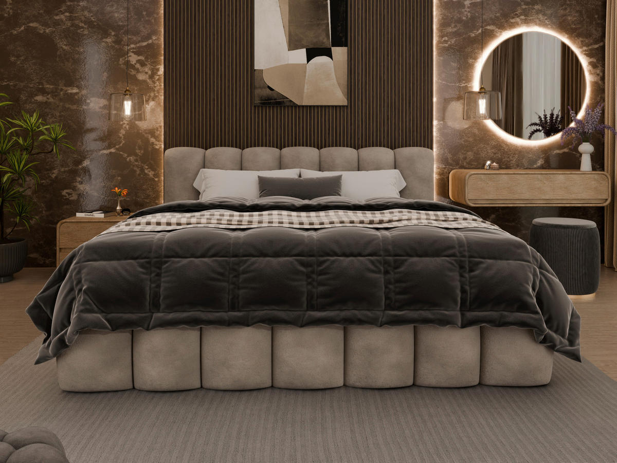 POLSTERBETT 180/200 cm  in Beige  - Beige/Schwarz, Trend, Kunststoff/Textil (180/200cm) - Esposa