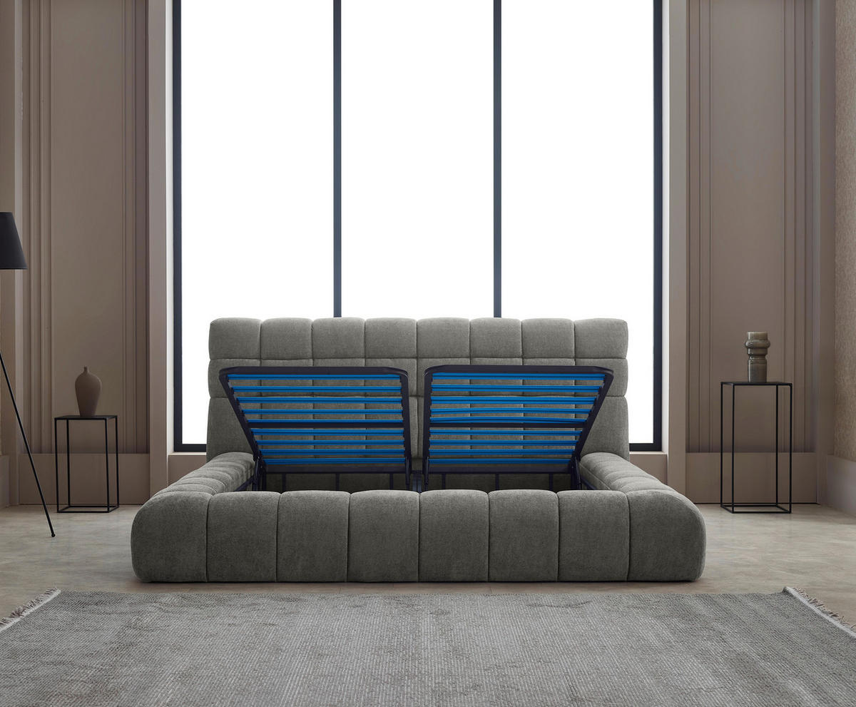 POLSTERBETT Cloudy Lattenrost, gepolstertes Kopfteil, Bettkasten 180/200 cm  in Grau  - Blau/Schwarz, MODERN, Kunststoff/Textil (180/200cm) - Livetastic