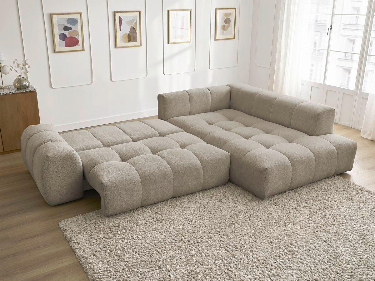 ECKSCHLAFSOFA EVEREST  mit Rücken echt, Armteil links, Armteil rechts Flachgewebe Taupe  - Taupe/Schwarz, MODERN, Kunststoff/Textil (320/212cm)
