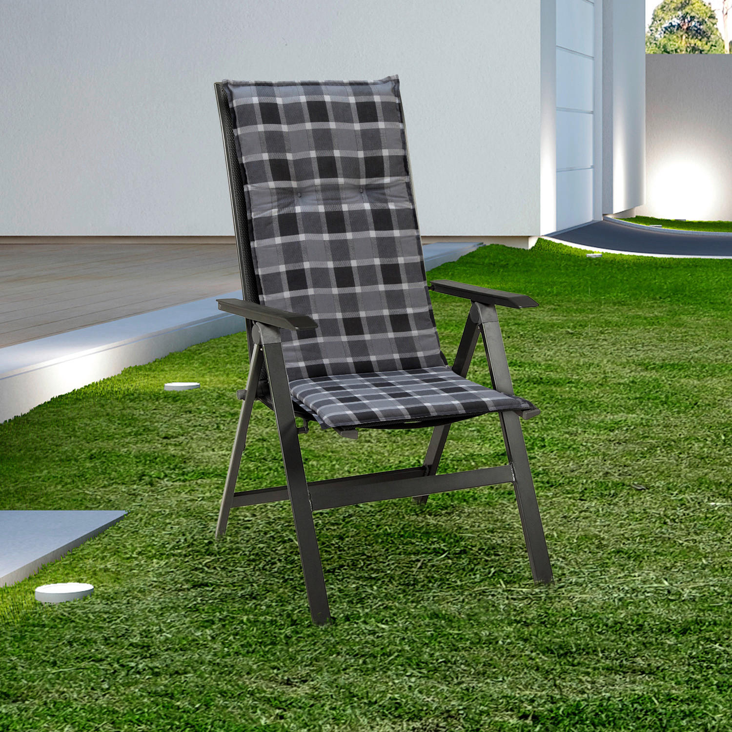 SESSELAUFLAGE Karo  - Grau, Basics, Textil (118/50/6cm) - Gardenson
