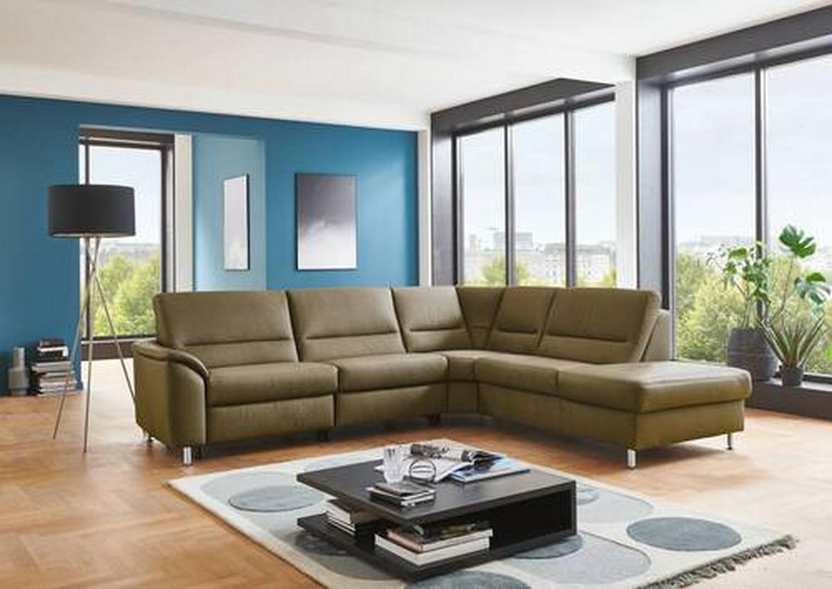 ECKSOFA in Echtleder Grün  - Alufarben/Grün, Konventionell, Leder/Metall (290/249cm) - Beldomo Premium