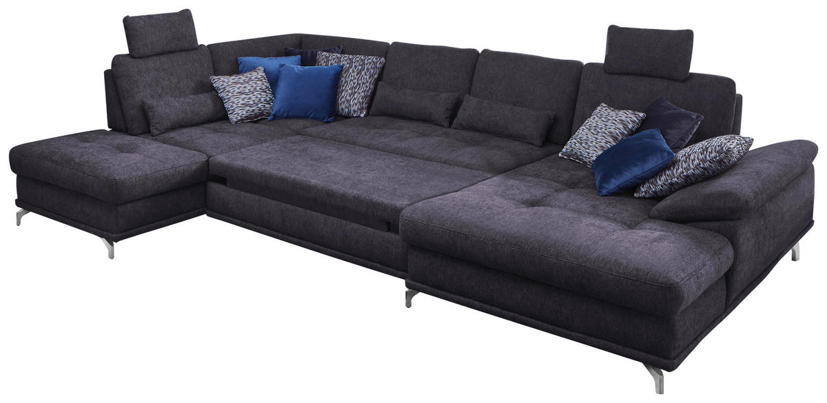 WOHNLANDSCHAFT in Flachgewebe Dunkelblau  - Silberfarben/Dunkelblau, Konventionell, Textil/Metall (223/363/176cm) - Sit & More