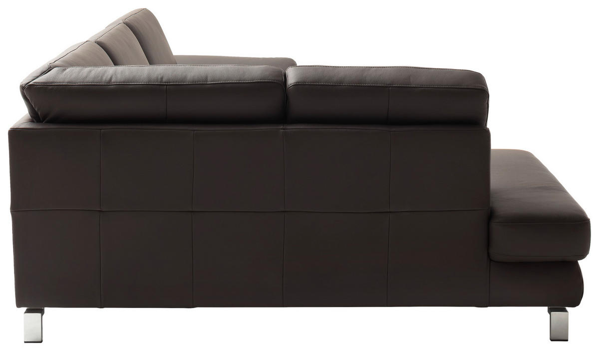 ECKSOFA in Echtleder Dunkelbraun  - Chromfarben/Dunkelbraun, Design, Leder/Metall (271/200cm) - Pure Home Lifestyle