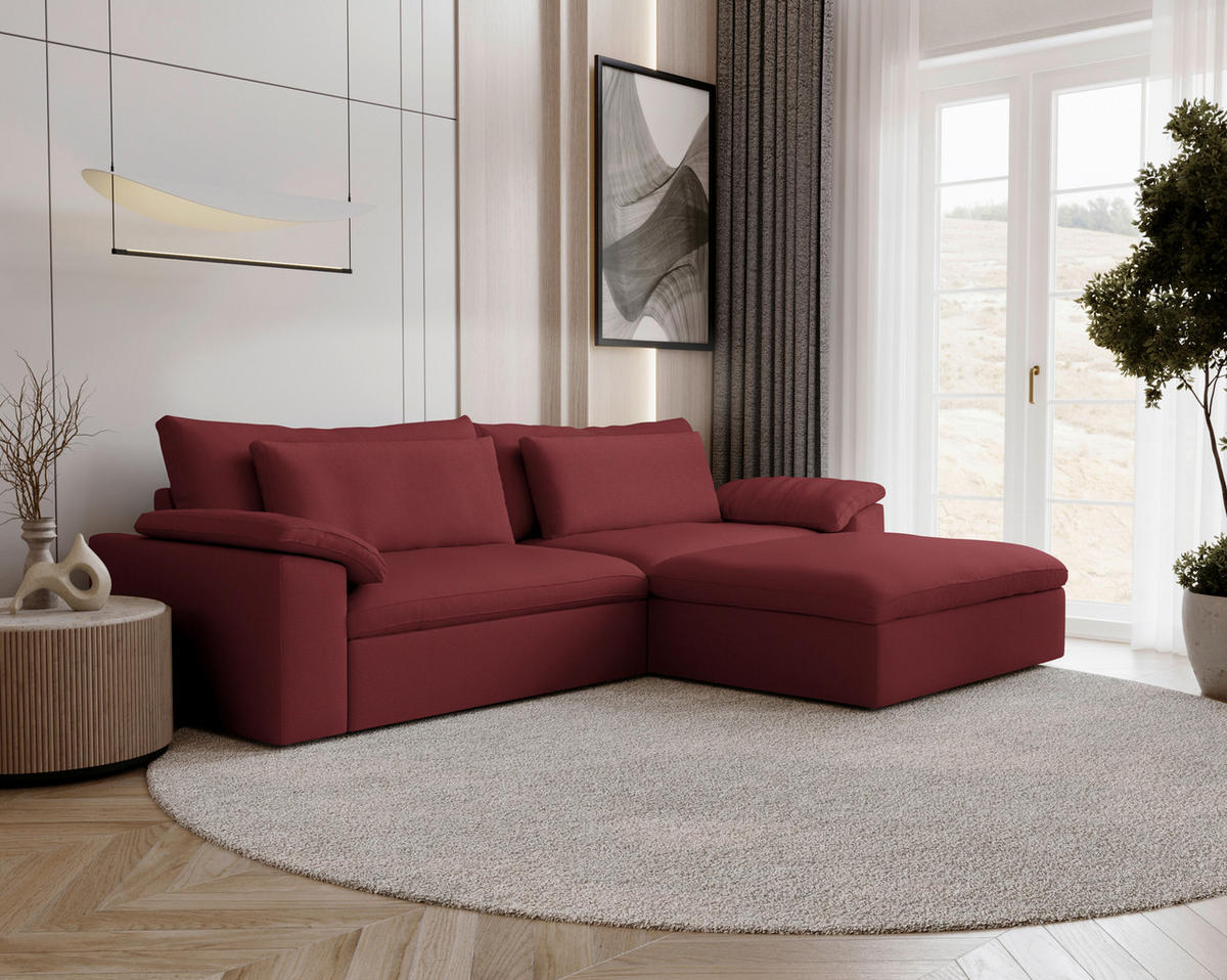 ECKSOFA  Chenille Bordeaux  - Bordeaux/Schwarz, Modern, Kunststoff/Textil (306/198cm) - Carryhome