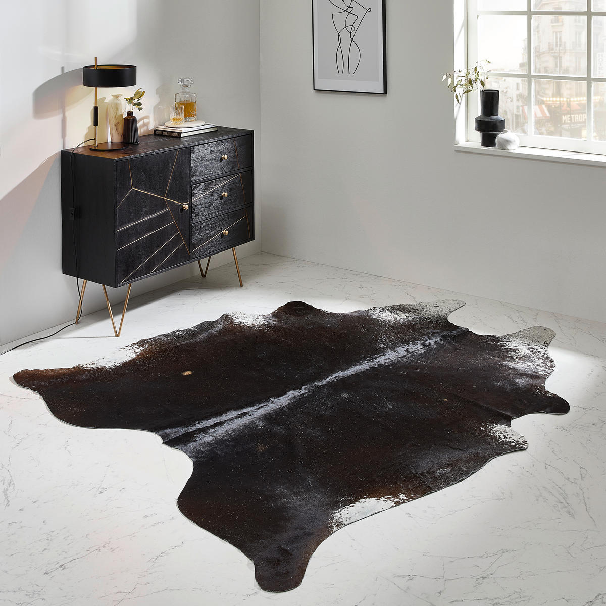 RINDERFELL 160/250 cm Schwarz  - Schwarz, Basics, Leder/Fell (160/250cm) - Linea Natura