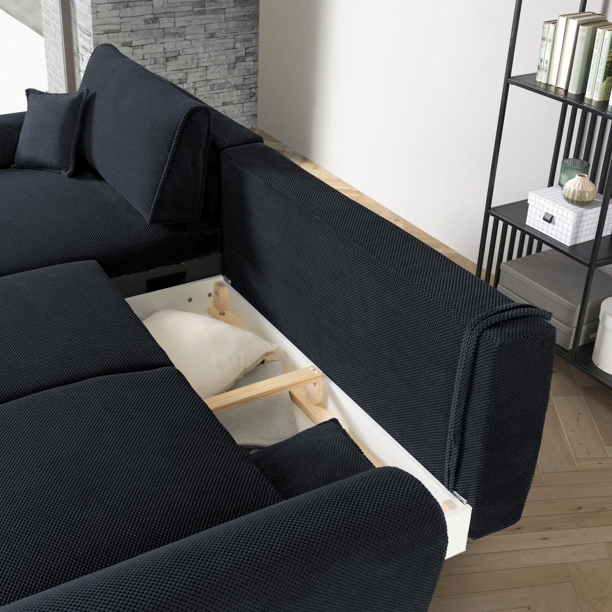 ECKSOFA in Webstoff Anthrazit  - Anthrazit/Schwarz, Design, Textil/Metall (170/272cm) - Welnova
