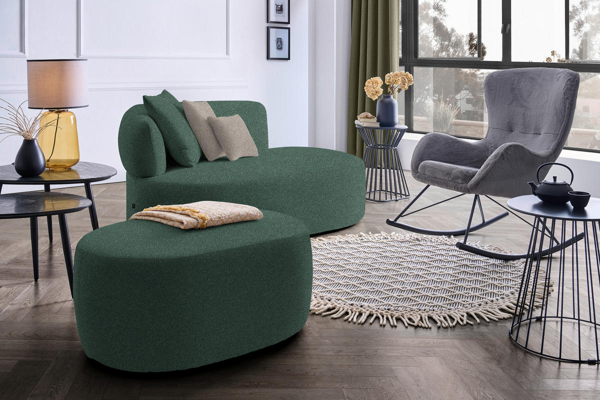 RÉCAMIERE in Plüsch Dunkelgrün, Graubraun  - Dunkelgrün/Graubraun, MODERN, Kunststoff/Textil (166/86/105cm) - Hom`in