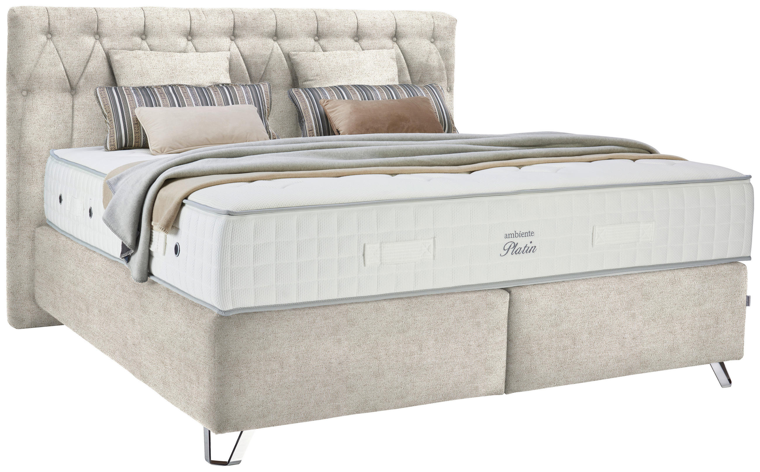 BOXSPRINGBETT 180/200 cm  in Beige  - Beige/Silberfarben, Konventionell, Textil/Metall (180/200cm) - Ambiente