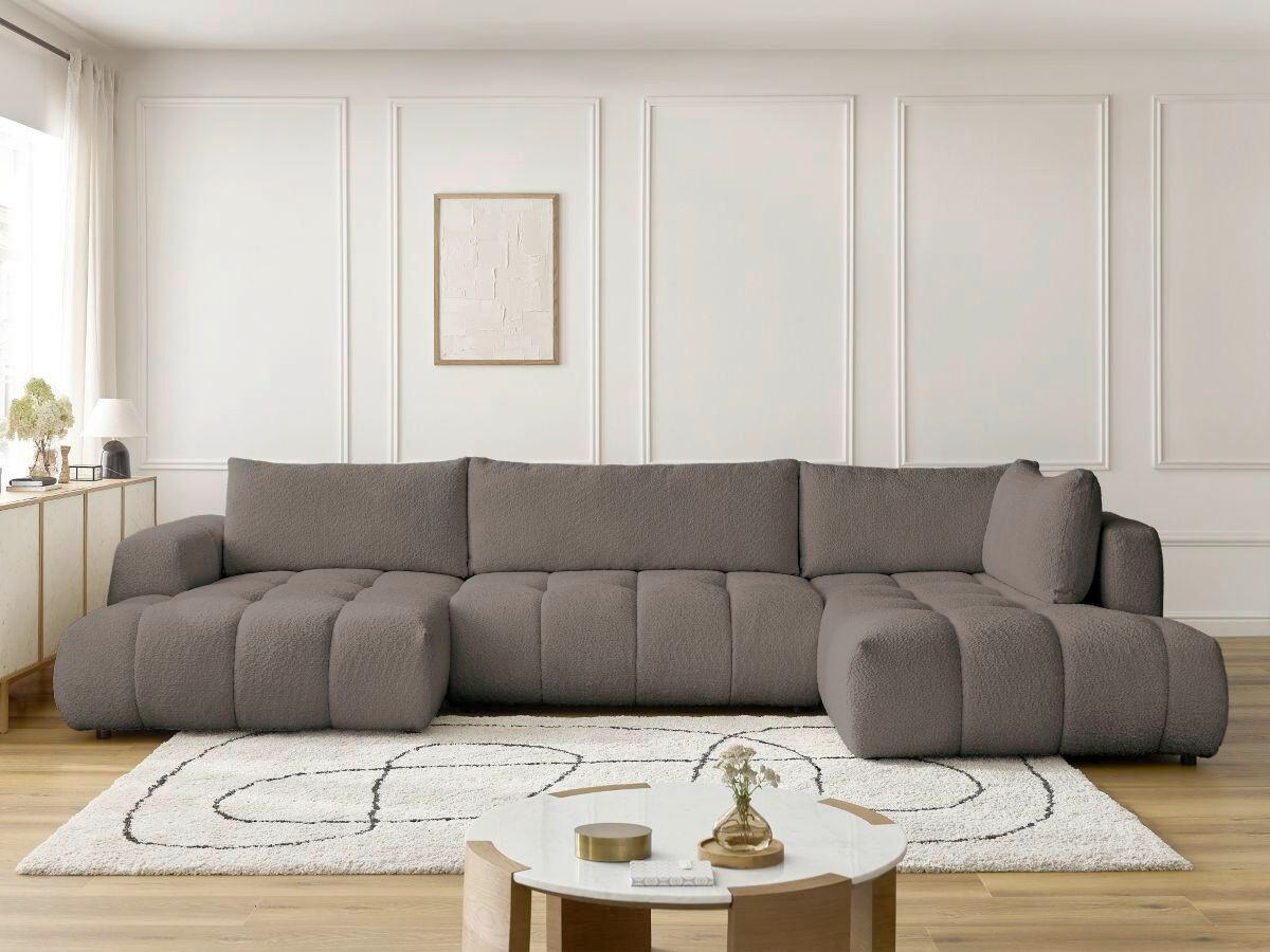 WOHNLANDSCHAFT  FUJI  Taupe Bouclé  - Taupe/Schwarz, MODERN, Kunststoff/Textil (160/377/204cm)