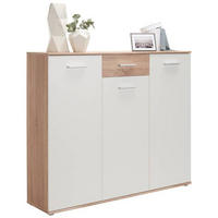 SCHUHSCHRANK Weiß, Sonoma Eiche  - Silberfarben/Weiß, Design, Holzwerkstoff/Kunststoff (136/118/36cm) - Carryhome