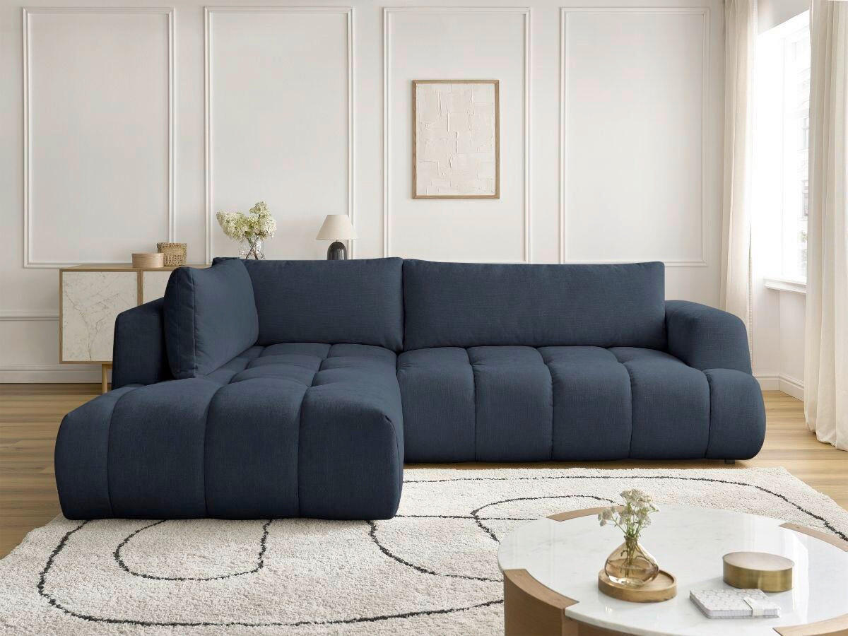 ECKSCHLAFSOFA FUJI Leinenoptik Dunkelblau  inkl.  - Schwarz/Dunkelblau, MODERN, Kunststoff/Textil (204/282cm)
