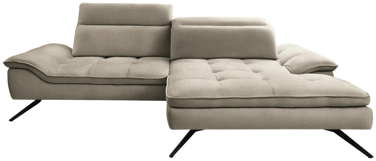 ECKSOFA in Webstoff Beige  - Beige/Schwarz, Design, Textil/Metall (288/179-202cm) - Stylife