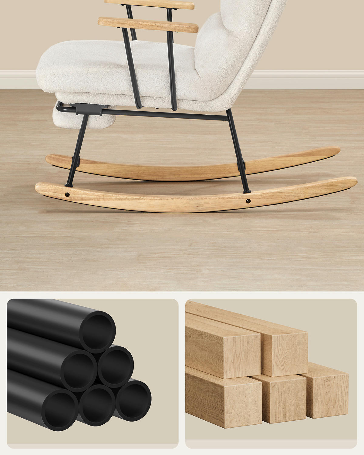 SCHAUKELSTUHL in Velours Creme  - Eichefarben/Creme, Basics, Holzwerkstoff/Textil (67/100/97cm)