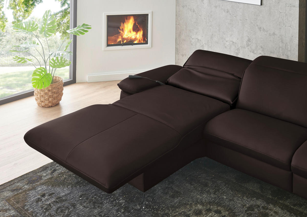 ECKSOFA  Echtleder Braun  - Schwarz/Braun, Design, Leder/Metall (169/307cm) - Beldomo Premium