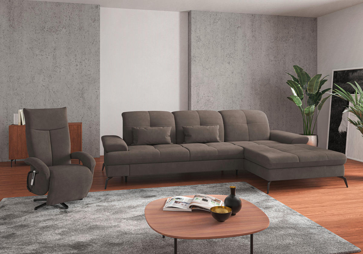 ECKSOFA in Flachgewebe Schlammfarben  - Schlammfarben/Schwarz, Konventionell, Textil/Metall (279/185cm) - Sit & More