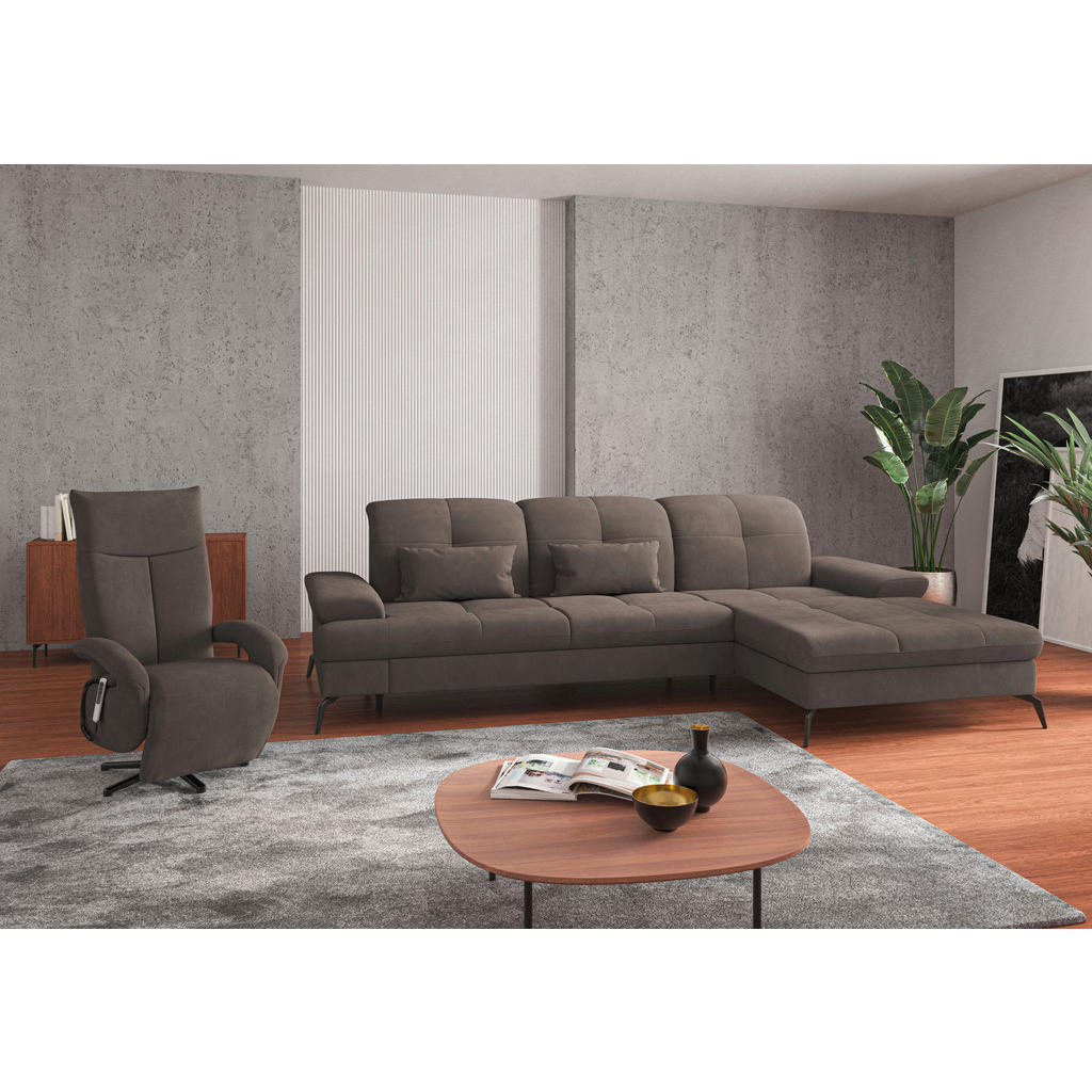 Thumbnail - Sit & More Ecksofa, Schlamm, Textil, 4,5-Sitzer, Ottomane rechts, L-Form, 279x185 cm, Goldenes M, Oeko-Tex® Standard 100...