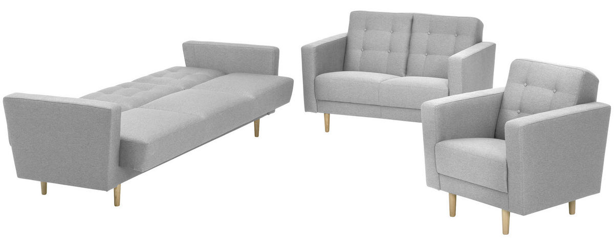3-SITZER-SOFA in Flachgewebe Hellgrau  - Eschefarben/Hellgrau, Modern, Holz/Textil (224/81/83cm) - Max Winzer