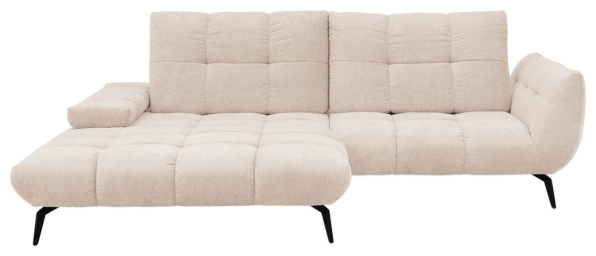 ECKSOFA Naturfarben Flachgewebe Rücken echt, Sitztiefenverstellung  - Schwarz/Naturfarben, KONVENTIONELL, Textil/Metall (211/273cm) - SetOne by Musterring