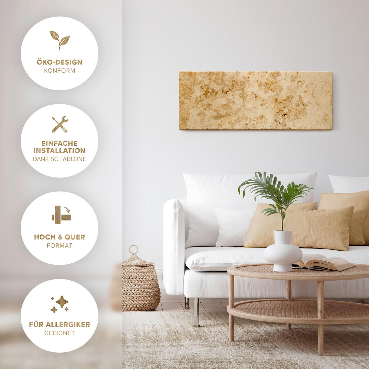 INFRAROT-HEIZPANEEL 800 W W  - Sandfarben, Basics, Stein (100/40/2cm) - MID.YOU