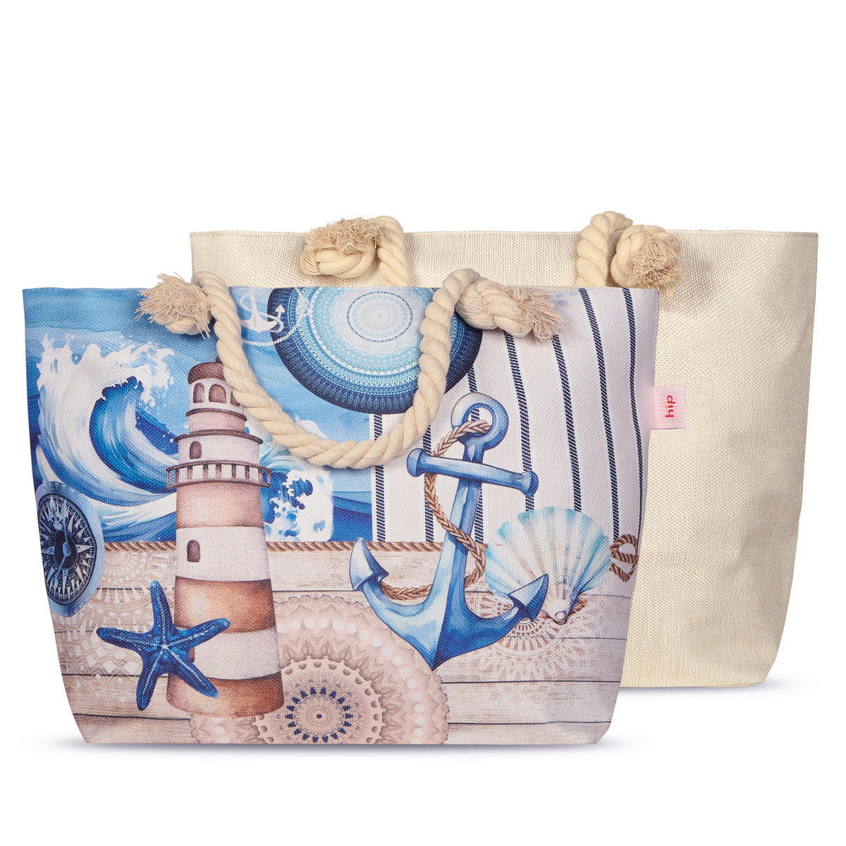 STRANDTASCHE - Sandfarben/Blau, Basics, Textil (60/43cm)