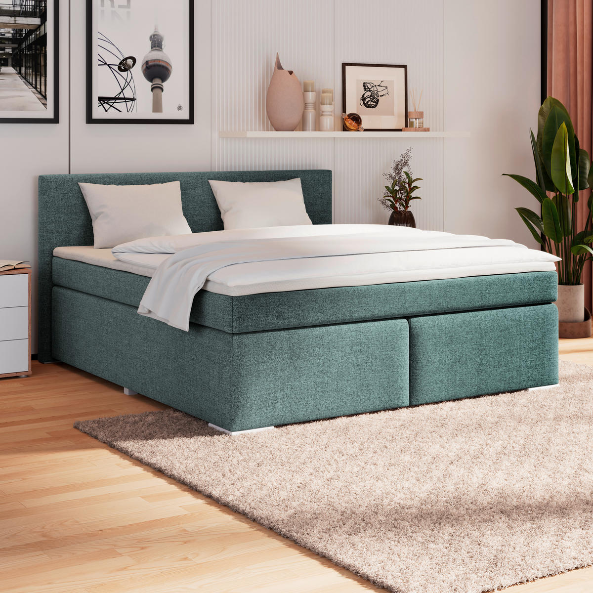 BOXSPRINGBETT 180/200 cm  in Blau  - Blau/Alufarben, Basics, Kunststoff/Textil (180/200cm) - Boxxx