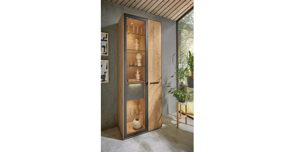 VITRINE Anthrazit, Kastanienfarben  77/205,5/39,5 cm  - Kastanienfarben/Anthrazit, Natur, Glas/Holz (77/205,5/39,5cm) - Valnatura
