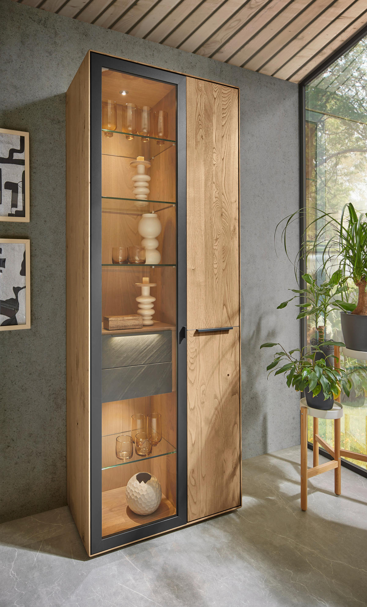 VITRINE Anthrazit, Kastanienfarben  77/205,5/39,5 cm  - Kastanienfarben/Anthrazit, Natur, Glas/Holz (77/205,5/39,5cm) - Valnatura