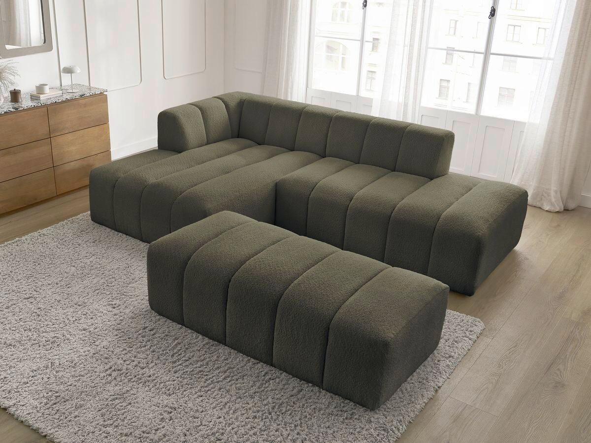 ECKSOFA  ANNECY Grün Bouclé  - Schwarz/Grün, MODERN, Kunststoff/Textil (170/262cm)