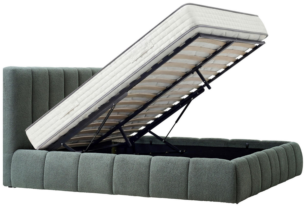 POLSTERBETT 180/200 cm,  in Grün, gepolstertes Kopfteil, Lattenrost, Bettkasten,  - Schwarz/Naturfarben, Design, Holz/Kunststoff (180/200cm) - Boxxx